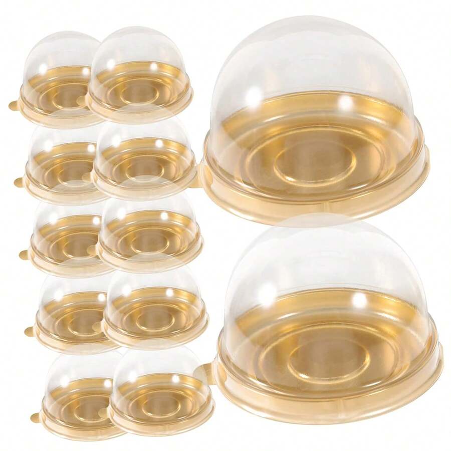 50/40/30/20/10件迷你蛋糕盒（带圆顶盖）、透明蛋糕盒（巧克力、饼干、草莓、月饼）、圆形金色蛋糕盒、礼品盒、派对用品、单身派对、婚礼回礼、绿豆糕、透明糕点盒、女仆蛋糕、金色底绿豆糕、情人节派对用品、返校节、情人节 - 金色 - 查看 1