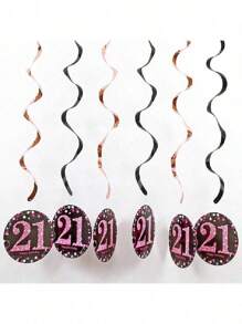 6pcs/1set Black Rose Gold PVC Spiral Hanging Ornaments For 18th/21th/30th/40th/50th/60th/70th Birthday Decorations Party Background Decoration Supplies