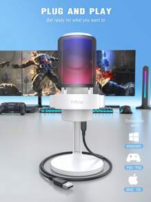 FIFINE Gaming USB PC Computer RGB Microphone For Live Streaming, Meeting, Podcasting, Video, Condenser Mic With Monitoring Headphone Jack, RGB Light Control, Gain Knob, Mute Touch, Pop Filter, Shock Mount For Computer-FIFINE A8 White