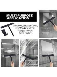 1pc Silicone Squeegee With Hook , Handheld Shower Squeegee, Glass Wiper, Shower Door Squeegee For Window Cleaning Tool, Shower Water Removal Scraper For Shower Door, Window, Bathroom, Mirrors And Car Glass, Multi-Functional Wiper, Cleaning Supplies Home Bathroom Decor Fall Decor Back To School - Black - View 5