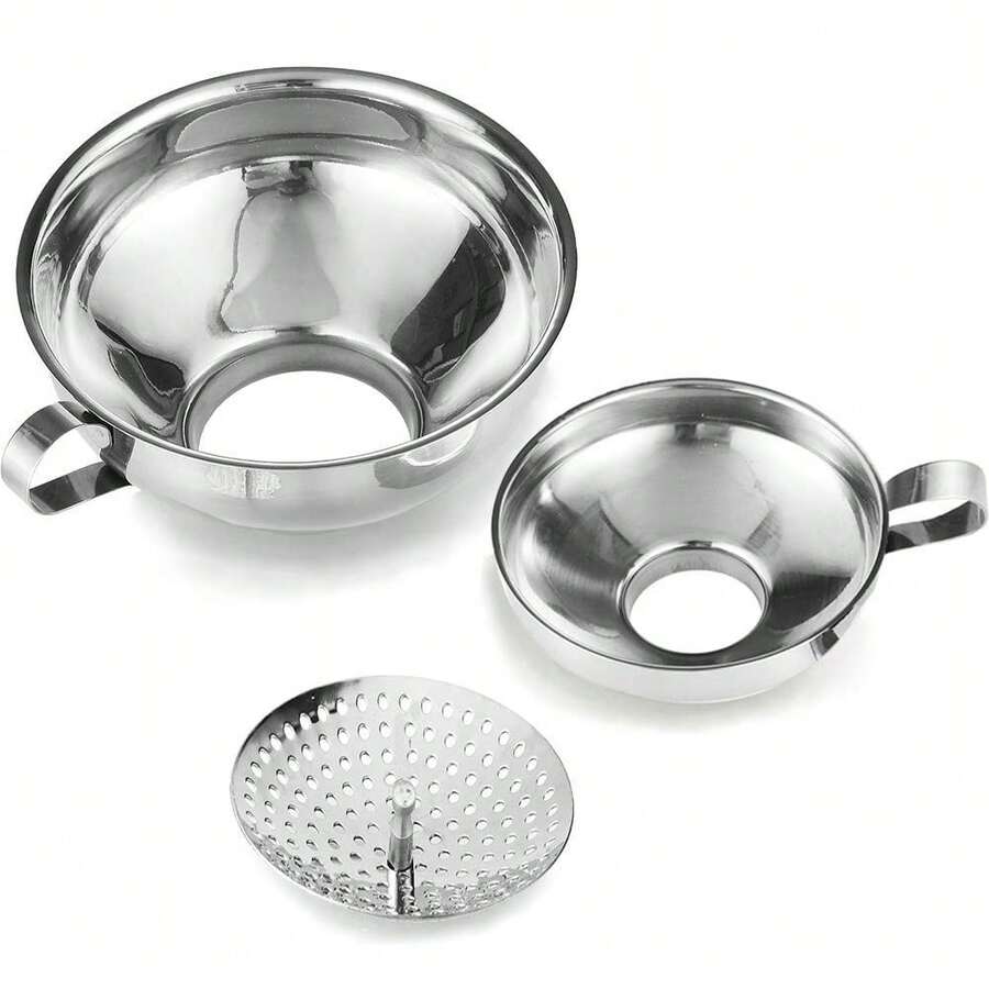 Canning Funnel With Strainer For Wide And Regular Mason Jars - Wide-Mouth Funnels For Kitchen Use - Canning Supplies Kit - Stainless Steel - 3 Pack (Small And Large) - 1 - View 1