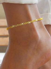MONALLY 18K Gold Plated Fashionable Sparkling Gold Color Anklet Bracelet For Women Stainless Steel Chain Anklets Shiny Foot Jewelry Accessories Cheap Things Perfect Gift Hypoallergenic Daily Wear