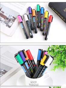 1pc Multicolor Acrylic Paint Marker Pen Set With Clip And Valve, Watercolor Art Painting Supplies Suitable For Wood, Glass, Ceramic, Cardboard, Stone, Canvas, Metal, Plastic, Graffiti, DIY Handicraft, Creative Art & Craft Use, School Supplies,Back To School - Marker Pen (with Pen Clip) - View 2