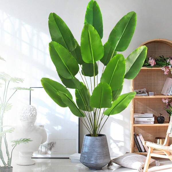 Árbol de plátano artificial de viajero con hojas tropicales de Strelitzia de tacto real de 65-90-125cm (47.2 pulgadas), plantas de plástico para el hogar y el jardín