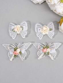 4 件适合女婴的蝴蝶发饰、白色花朵婴儿发夹、可爱蝴蝶婴儿蝴蝶结发夹、婴儿配饰。 - 白色 - 查看 8