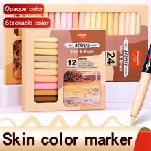 12-Farben-Set hautfarbener wasserlöslicher Soft-Tip Marker, deckend und stapelbar, Studentenwasserfarben-Stifte, kein Drücken nötig, Kunstmalerei, Handzeichnung, Graffiti-Stift, wasserdicht, Schulbeginn, Schulmaterial