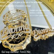 Individuell gefertigter glänzender zweischichtiger Namensketten- und Ohrringset, personalisierte Boho-Stil Bambusknotenohrringe, mattierte Edelstahl-Buchstaben-Herzform-3D-Paar-Halskette, Muttertagsgeschenk, bleibendes Geschenk für sie