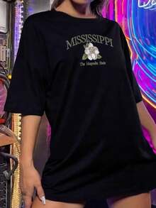 Camiseta de Mississippi Magnolia State para mujer - Camiseta cómoda de cuello redondo, regalo perfecto, encanto sureño, ropa informal, camiseta de recuerdo, ropa con orgullo estatal - Negro - Ver 2