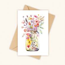 1PC Watercolor Flowers Greeting Cards, Flowers Floral Botanical, Lank Cards, Olded Stationery, For Every Occasion, Bestie Gift For Easter, With Envelope