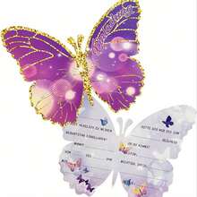 12pcs/Pack German Language Birthday Invitation Cards, Butterfly Party Invitations, Birthday Party Invites For Girls & Boys, School Supplies, Back To School