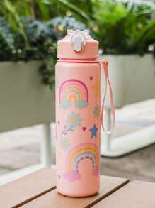 1pc, 750ml/23OZ Plastic Water Bottle With Straw & Rope, Portable, Multiple Designs, Suitable For Outdoor Sports, Cycling, Travel, Camping, Holiday Gifts, Etc.