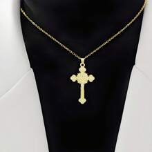 1pc 14K Gold Plated Stainless Steel Jesus Christ Cross Pendant Necklace, European/Arabian Style Religious Church Cross Necklace For Women, For Daily Wear, Gift Or Worship