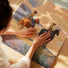 3pcs Cowboy 3 PiecesWall Art, Western Oil Painting Set Of Three Prints, Desert Landscape, Rodeo Horseback Riding Equestrian Decor