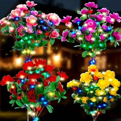 1pc Outdoor Solar Garden Light, 18 LED Rhododendron Flower Lights, Colorful Lighting, Suitable For Garden, Yard, Lawn, Backyard Path Decor