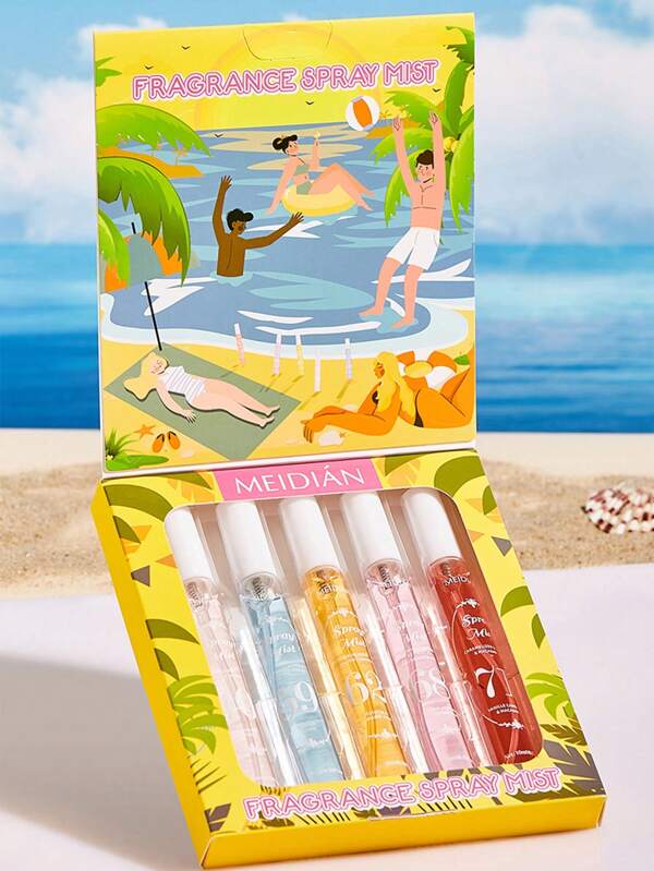 Set Of 5 Pcs Gift Boxed Brazilian Fragrance Spray Mist, Limit Edition Portable Multi-Layered Heightened State Of Bliss Spray With Long Lasting Natural Fresh Charming Essentials, Releasing Elegant Janeiro Vanilla Coconut Floral Fruity Citrus Wood Aquatic Ocean Sea Scent Aromatherapy Mist Air Freshener