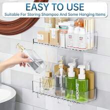 Ng Adhesive Caddy Hanging Pack Clear Acrylic Rustproof Bathroom Shees Racks For Inside Shower With Soap Dish Toothbrush Holder And Hooks Shampoo Organizer And Storage No Drilling - Multicolor - View 7