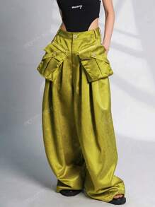 Pantalon décontracté à la mode pour femmes au printemps et en été, avec poches tridimensionnelles amovibles et jambes larges. Convient pour les concerts, les festivals rave et le streetwear pour femmes.