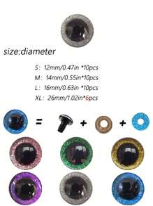 10pcs Of Doll Shining Eyes, 12-26mm Black Plastic Swinging Activity Eyes With Washers - Perfect For Teddy Bears, Puppets And DIY Crafts, Colorful Needle Eye