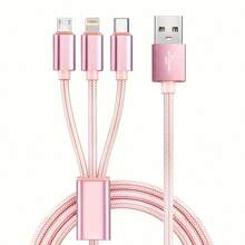 1pc 3-IN-1 Fast Cables, Compatible With IPhone, Type-C Phones, Android Phones. Nylon Braided USB Charging Cable, Universal Fast Charge USB To Lightning/Type-C/Micro USB Connector Cord, Data Transmission Compatible With IPhone, Compatible With Samsung, Fast Charging Usb Data Cable Usb Fast Multiple Charging Cable Colorful Type C Micro Charger Cable MFi Certified