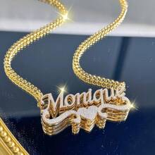 Personalisierte zweischichtige glänzende Namenskette - Edelstahl 3D-herzförmiger Anhänger mit Strass, personalisierter matter Buchstaben Schmuck Geschenk für sie, Mutter, Jahrestag, Muttertag, Hochzeitsaccessoires | Vergoldete Kette