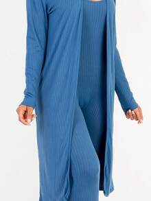 2pcs Rib-Knit Long Sleeve Cardigan And Bodycon Jumpsuit Sets For Women, Spring And Fall Women's Clothing, Slim Fit Loungewear - Sương mù xanh - Xem 5