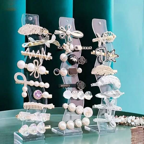 1个发夹展示架，透明弧形发饰收纳架 - 防滑首饰发夹整理盒，适用于美妆店柜台和女性居家收纳整理，旅行必备，返校宿舍收纳，秋季装饰