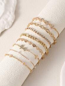 8 sztuk/10 sztuk nastoletnich łańcuszków z pazurami z bransoletką z łańcuszkiem z kryształkami, uroczy chwost w kształcie gwiazdy, wszechstronna bransoletka