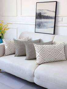 4 fundas decorativas para almohadas, con patrón geométrico, 100% fibra de poliéster hipoalergénica, material de lino vintage, cierre con cremallera oculta, lavable a máquina, diseño minimalista y moderno de líneas, cierre con cremallera, fundas de almohada decorativas para sofá, sala de estar, dormitorio, sin relleno de almohada