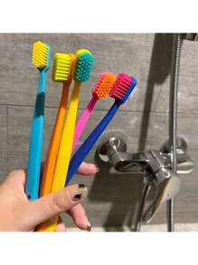 Caja de 5 cepillos de dientes de cerdas suaves, cepillos de dientes para adultos de colores de caramelo de alta densidad antibacterianos, empacados individualmente en diferentes colores, de vuelta a la escuela