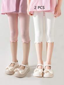 3/2/1 双装女童/儿童薄款短袜，荷叶边及膝打底裤，粉色/灰色/黑色纯色，休闲，柔软舒适，适合日常穿着、上学、春夏穿着 - 彩色 - 查看 16