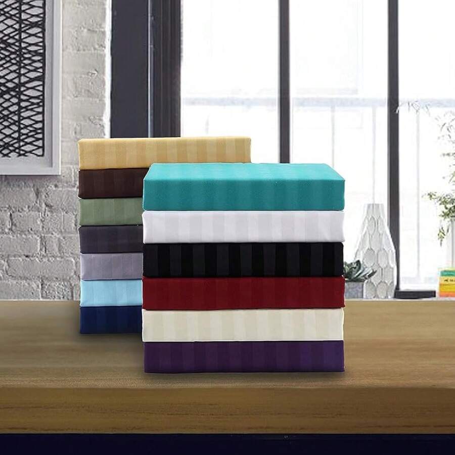 Elegant Comfort - Juego de sábanas de 6 Piezas - Juego de sábanas de Calidad egipcia de 1500 Hilos, Resistente a Las Arrugas, 6 Piezas, Damasco, Rayas, tamaño King, Color Burdeos - Coral - Ver 1