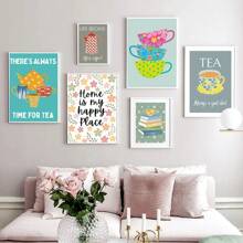 1 pieza Pintura en lienzo de arte de pared para la cocina con impresión de tazas y libros, impresión motivadora, impresión de tazas, arte nórdico moderno para decoración del hogar y la sala de estar, con marco opcional