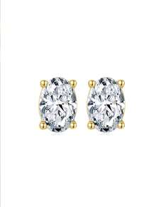 rainonme 1 Pair 1ct Elegant Moissanite Aesthetic Simple Earring Hypoallergenic 925 Sterling Silver Jewelry For Women Daily Wear Birthday, Valentines, Engagement Wedding Anniversary Birthday Christmas Gifts Special Occasions Spring Bank Holiday Mother's Day Gift - Gold - View 6