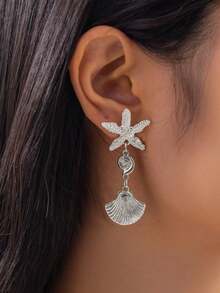 海滩风格耳环，批发海星金属个性化耳钉，海滨贝壳珠宝配饰