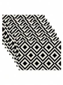 1 件黑白几何图案印花桌旗，4/6/8 件几何印花餐垫，适合节日、派对、生日、晚宴、厨房和餐厅餐桌装饰，多功能家居和房间装饰 - 黑與白 - 查看 11