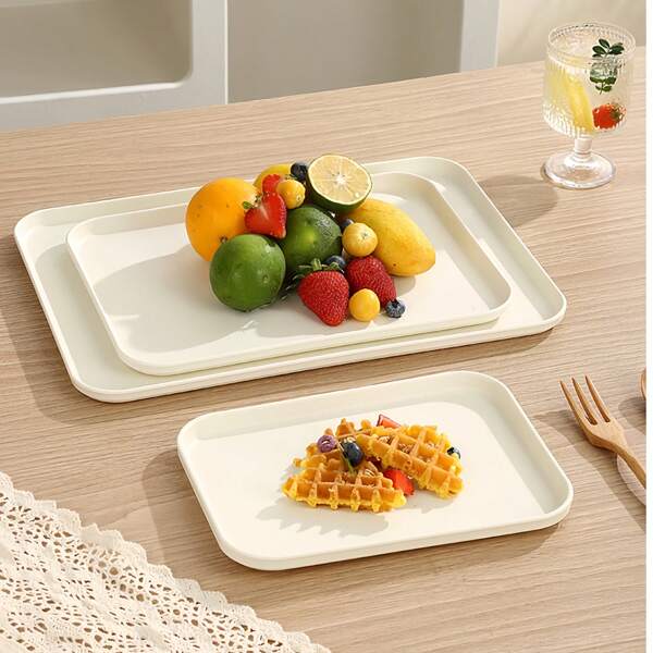 3-delige/1-delige ivoor- en witkleurige plastic serviesset, dikkere plastic dinerborden, dessertborden, saladeborden, sandwichbroodschaal, ontbijtschaal, huishoudservies, hoofdgerechten, pasta, rijstborden, dienbladen voor feestjes, buiten, kamperen, koffie, bruiloft serveerschaal