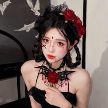 3 件套哥特式洛丽塔头带、蕾丝腕花、深玫瑰花头饰、新奇头带，适合派对、节日、角色扮演、时尚礼物、化妆、舞蹈服装配饰万圣节 - 彩色 - 查看 9