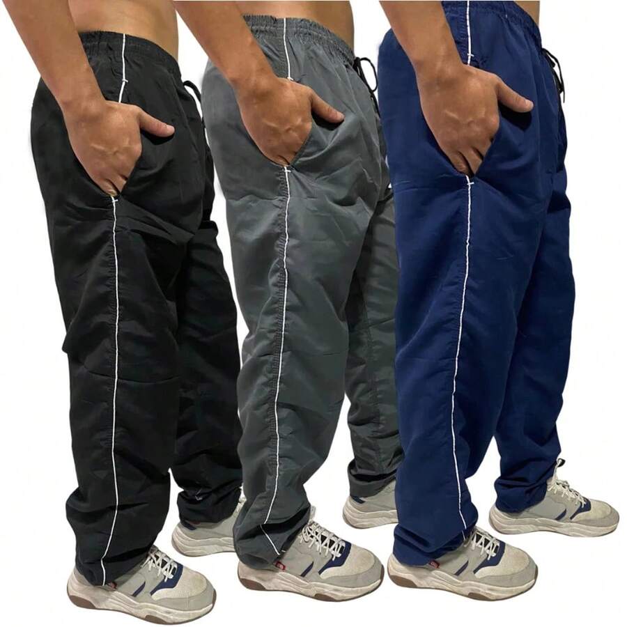 Kit 3 Men's Tactel Basic Sports Trousers Reinforced Stitching - Multicolor - View 1