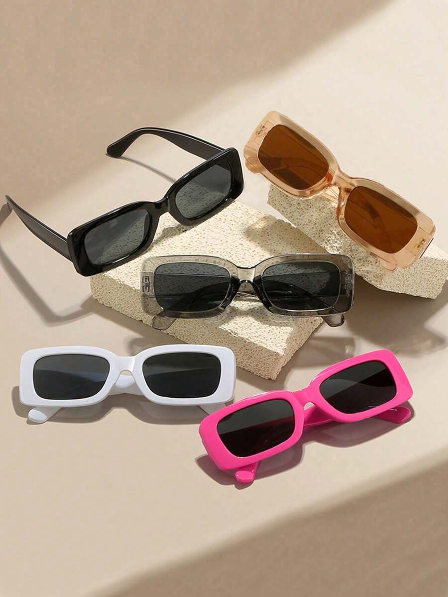 5pcs/1pc Solid Color Simple Fashion Glasses Y2k Square Frame Temperament Unisex Retro Sports Fashion Glasses, Daily Wear Beach Accessories