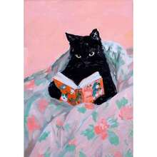 1 件有趣的虎斑猫读书艺术海报复古可爱动物墙面帆布画书迷宠物礼物装饰图片打印可选框架