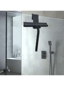 1pc Silicone Squeegee With Hook , Handheld Shower Squeegee, Glass Wiper, Shower Door Squeegee For Window Cleaning Tool, Shower Water Removal Scraper For Shower Door, Window, Bathroom, Mirrors And Car Glass, Multi-Functional Wiper, Cleaning Supplies Home Bathroom Decor Fall Decor Back To School - Black - View 6