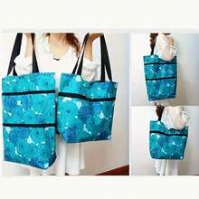 1pc Large Capacity Foldable Oxford Cloth Laundry Bag, Luggage Storage Bag With Wheels, Large Capacity Replacement Bag, Weighing 55.12 Pounds, Portable Supermarket Shopping Bag, Suitable For Home, Travel, Outdoor, Shopping - Green, Red, Blue, Color Options, Laundry Bag - 紫花 - 查看 6