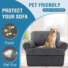 Sofa Cover 3 Piece T Cushion Loveseat Slipcovers Thick Velvet Couch Cover Stretch T Cushion Sofa Covers For 2 Cushion Couch With 2 Individual T Cushion Covers Washable, Stone Blue - 中性灰色 - 查看 6