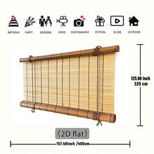 1pc 2D Flat Natural Bamboo Roll-Up Blinds Backdrop, Decorative Wooden Curtain With Rustic Wood Floor And Brick Wall Elements, Ideal For Photography, Home Decor, And Events, Elegant Bohemian Style Photobooth Background -No Need For Electricity