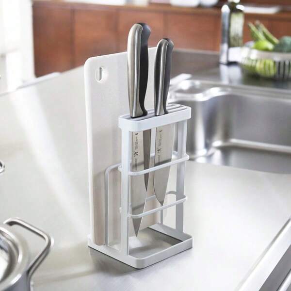 Cutting Board Stand, Knife Stand, Stylish, Official, White, Black, Knife, Cutting Board, Dry, Clean, Visible Storage, Drainer, Sink, Narrow, Compact, Tidying Up, Kitchen Supplies, Kitchen Utensils