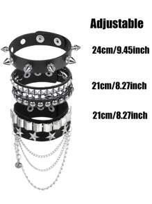 Xiacheng 1/3pcs Punk Rock Studded Bracelet Set, Goth Spiked PU Leather Cuff Bangle, 80s Wristband Bracelets Adjustable For Men Women