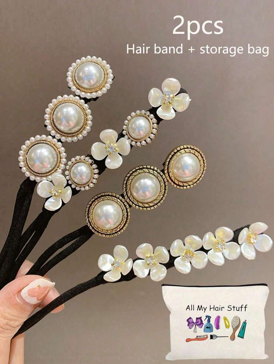 2/1pc Elegant Pearl Hair Curler, Pearl Decorated Hair Tie - Chic Bracelets And, Suitable For Teenagers And Adults, Fashionable Faux Pearl, Suitable For Women And Girls, Create Fluffy Buns, The Number Of Pearls Is Not Fixed (1 Piece Minimum) Hair Ties Ponytail Holders Hair Elastics Hair Rubber Bands Scrunchies Hair Rope Elastic Hair Tie, Hair Bobbles ,Head Piece