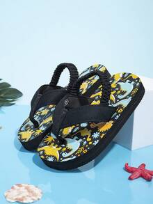 Baby Flip Flops With Elastic Band, Easy To Wear & Take Off, Cartoon Dinosaur Print, Soft & Comfortable, Thick Non-Slip Sole, Suitable For Indoor & Outdoor, Vacation Must-Have - Multicolor - View 8