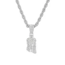 Colgante de cara de cabeza de pieza de Jesucristo para hombres, collar con dije de cristal brillante helado con cadena, joyería de Hip Hop - Cadena de cuerda de plata - Ver 10