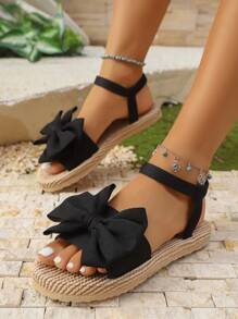 Nuevas sandalias con suela gruesa y decoración de lazo lindo, de estilo casual y elegante para ocasiones de primavera/verano como fiestas de jardín, compras, caminatas en la playa. Disponibles en rosa romántico, blanco puro, negro clásico y estampado de leopardo feroz.